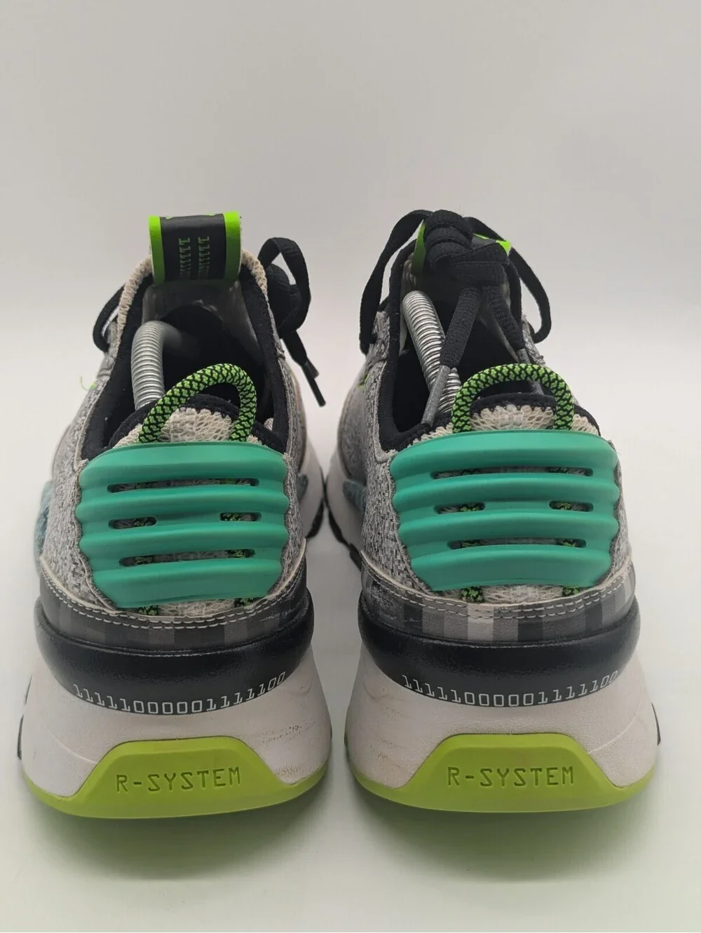 Mens Size 11.5 Puma RS-0 Game Restart Binary Green Gray White Shoes 367969-01